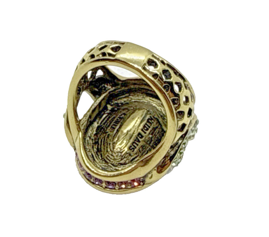 Heidi Daus Shades of Amethyst Purple Oval Crystal Gold Tone Ring Size 7.5