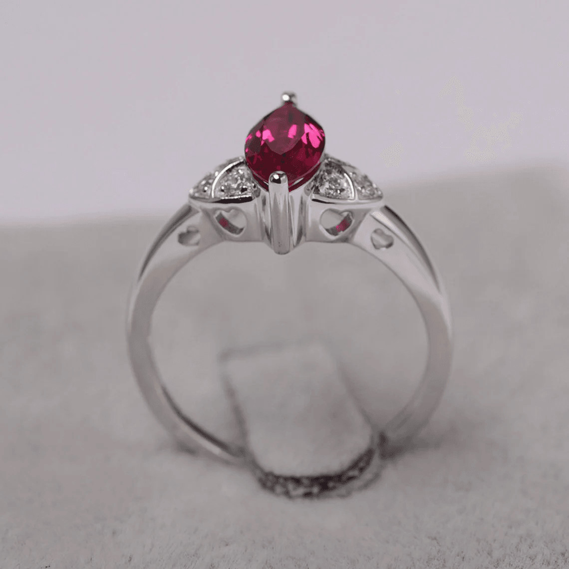 Pink Ruby Lab Created Gemstone 925 Sterling Silver Solitaire Ring Duty Free