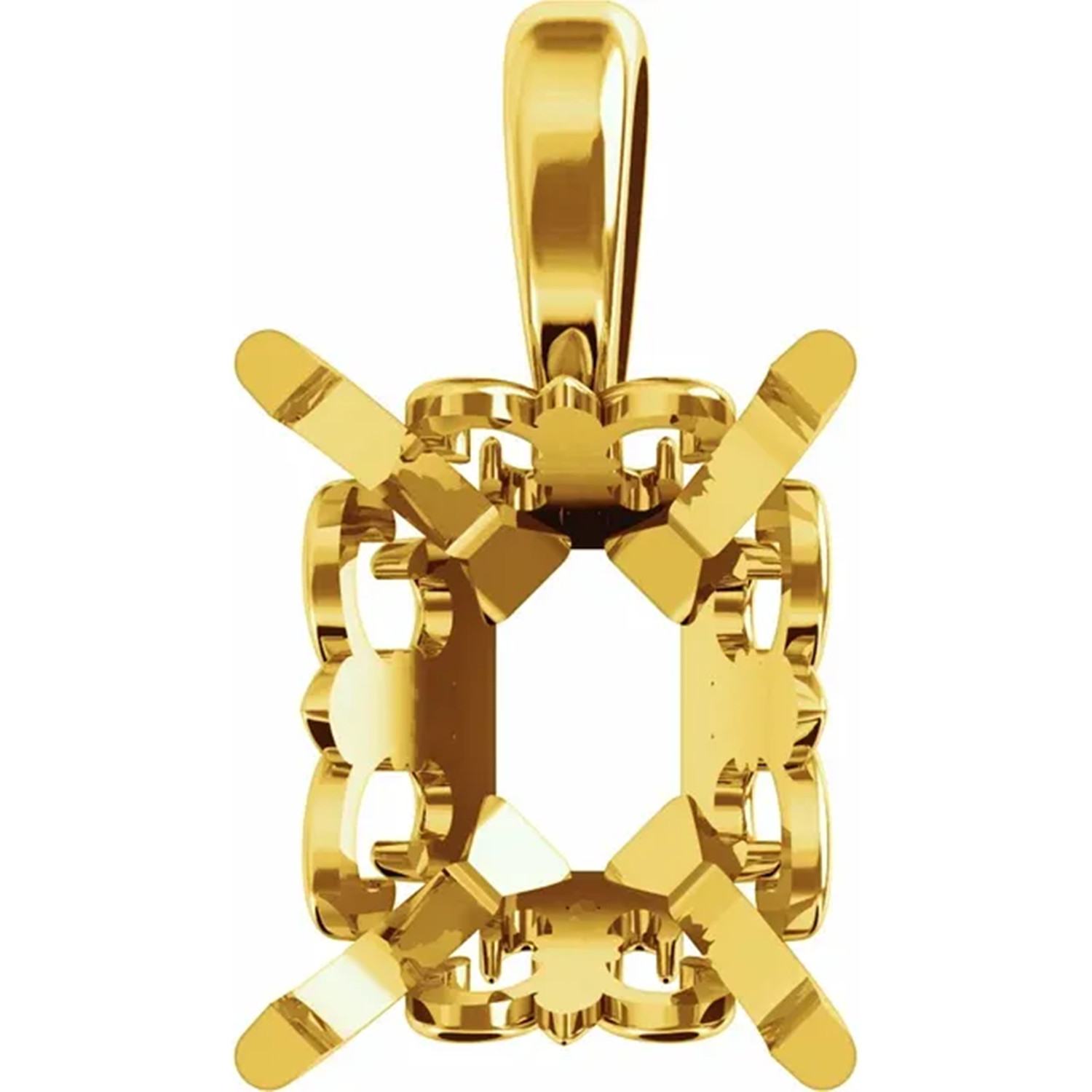 Pendant Mounting Emerald Cut 14K Yellow Gold Fleur-De-Lis Style 4 Prong Setting