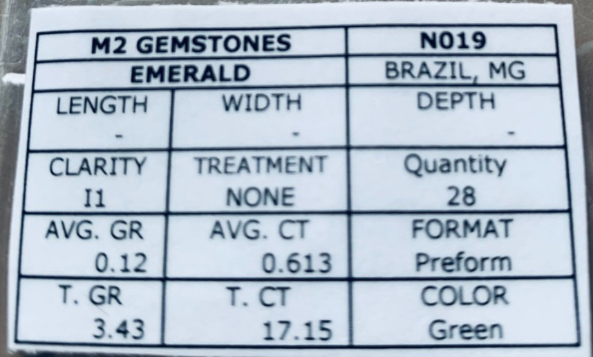 Emerald Preform Rough Lot 28 Pcs 17.15 Tcw Clarity I1 Natural Green Brazil N019