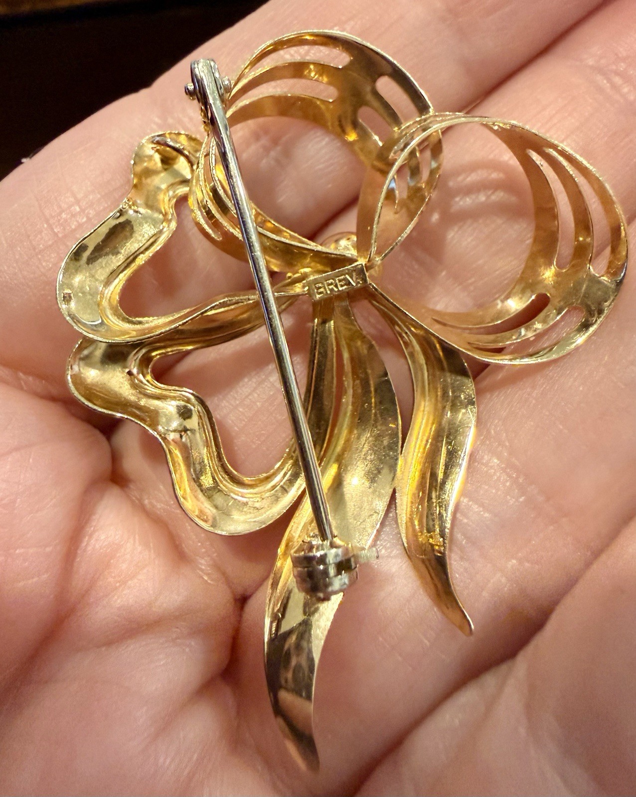 Vintage UNOAERRE 18K Gold Brooch Pin 750 AR BREV Italy 6.27g