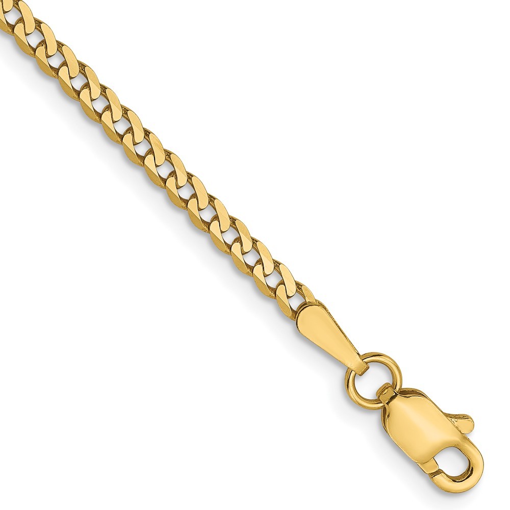 14k Yellow Gold 2.2mm Flat Beveled Curb Chain 8 in Bracelet 1.95g for Mom