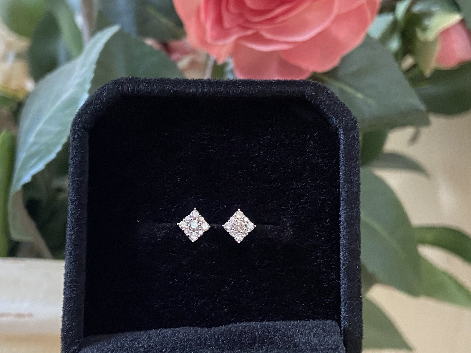 0.2 Carat Diamond Studded Earrings Set In 18k Fine White Gold/ Dainty/ For Her
