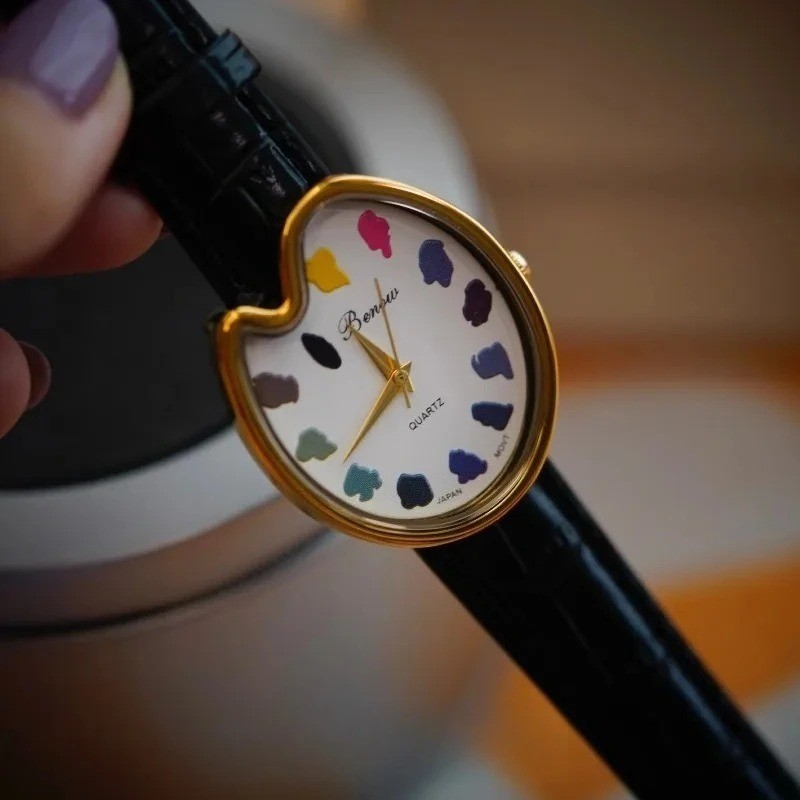 Y2K Paint Board Art Women Watch Student Vintage Retro Quartz Wristwatch Gift