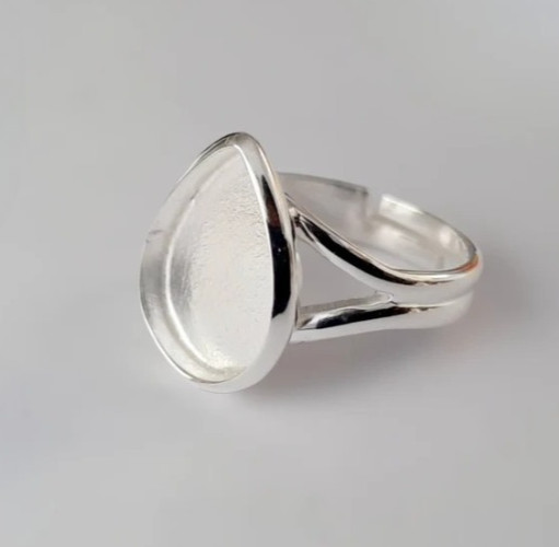 925 Sterling Silver Adjustable 7x9mm Pear Bezel Ring Split Shank Handmade