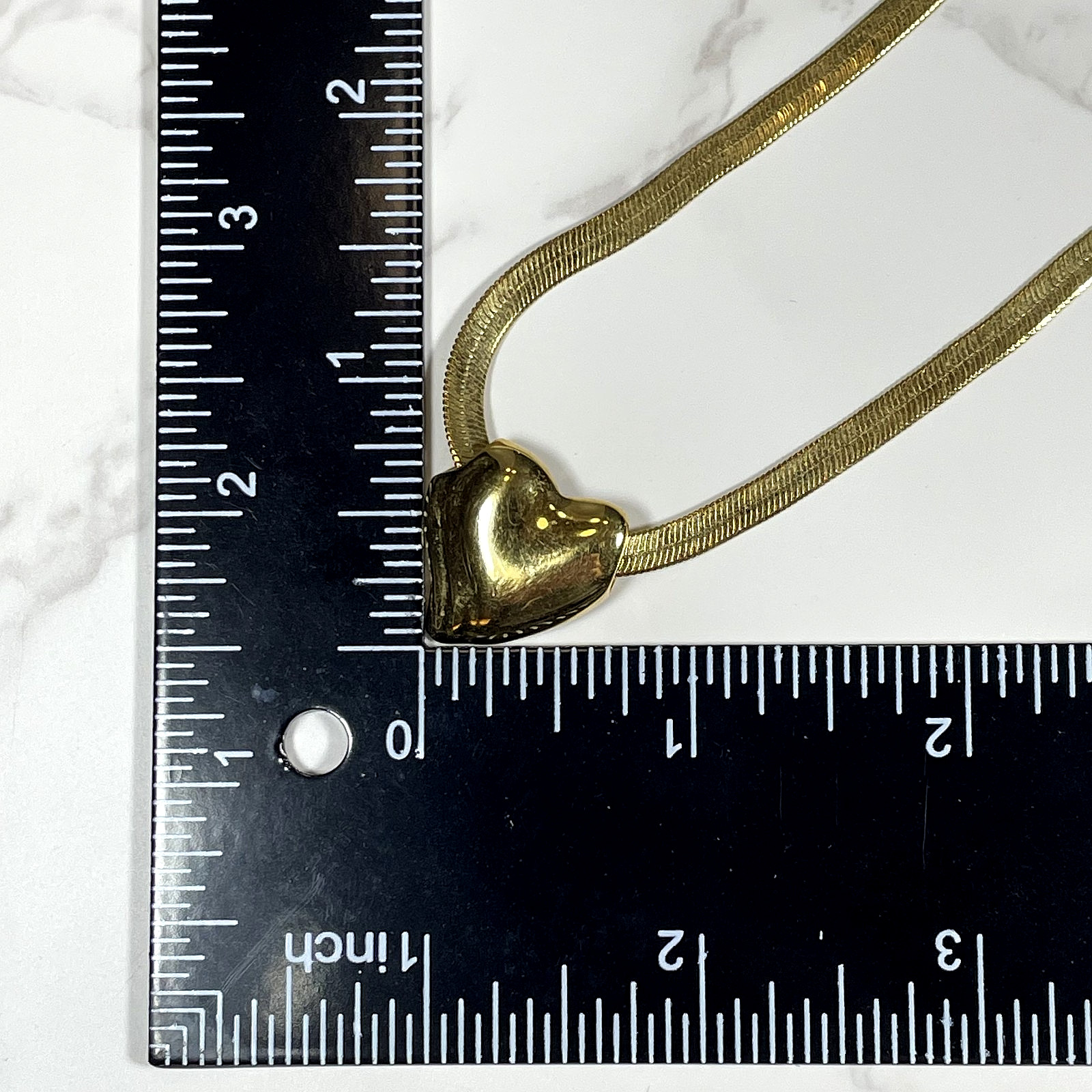Vtg 1980s Signed Korea Liquid Gold Herringbone Flat Chain Puffed Heart Pendant