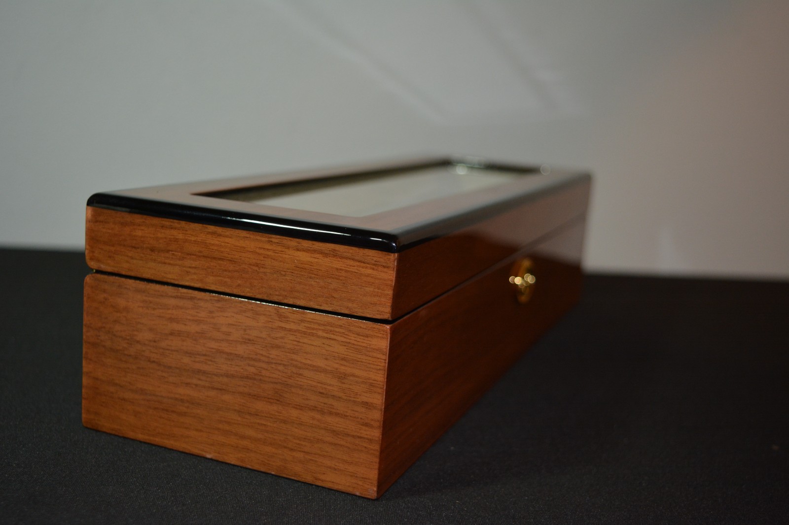 6 slot Luxury Watch Box Jewelry Display Case 6 Wood Grain, glossy, clear lid