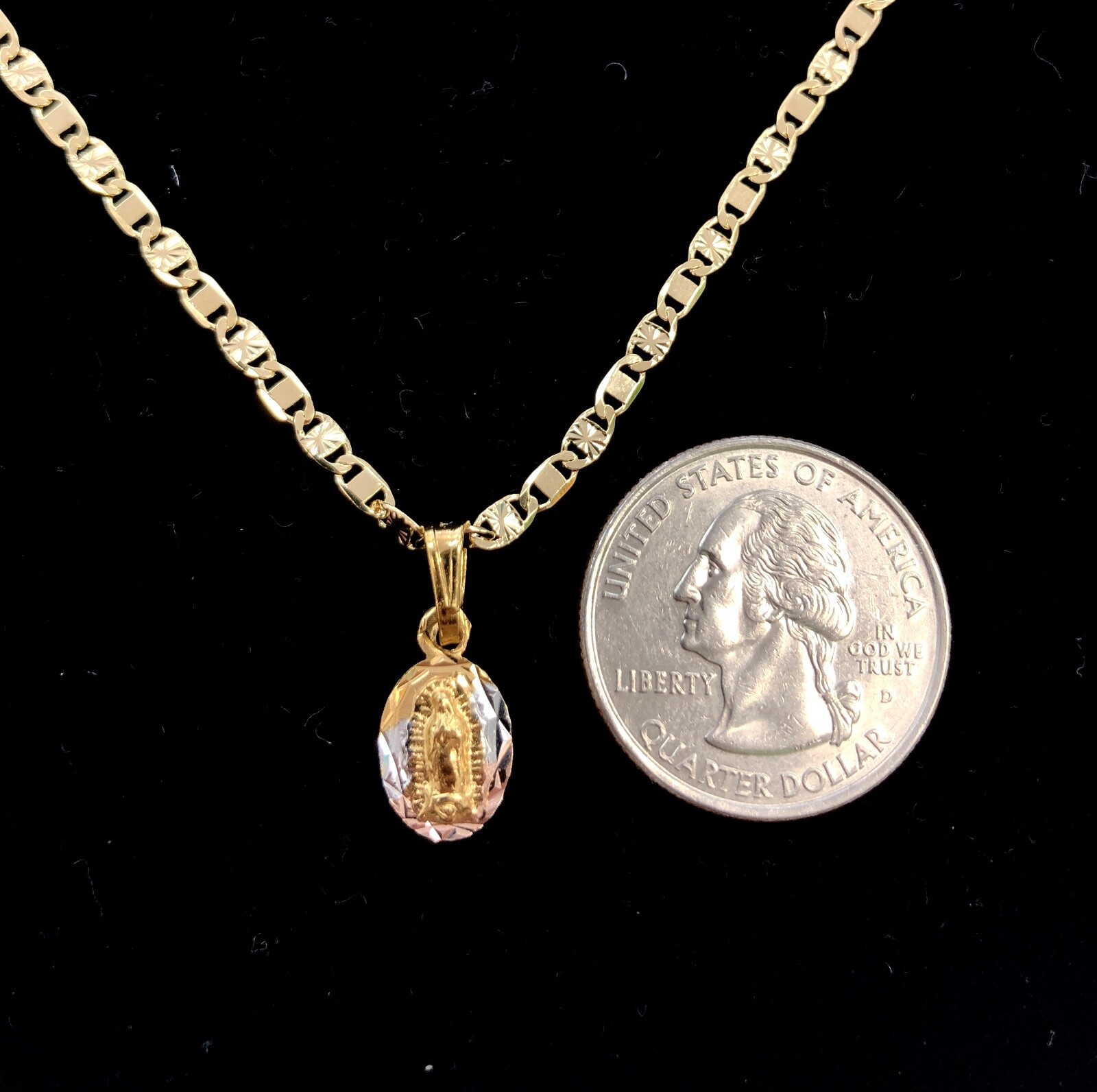 18k Oro Laminado Medalla de Virgen de Guadalupe & Cadena 16″ Para Mujer o Niños