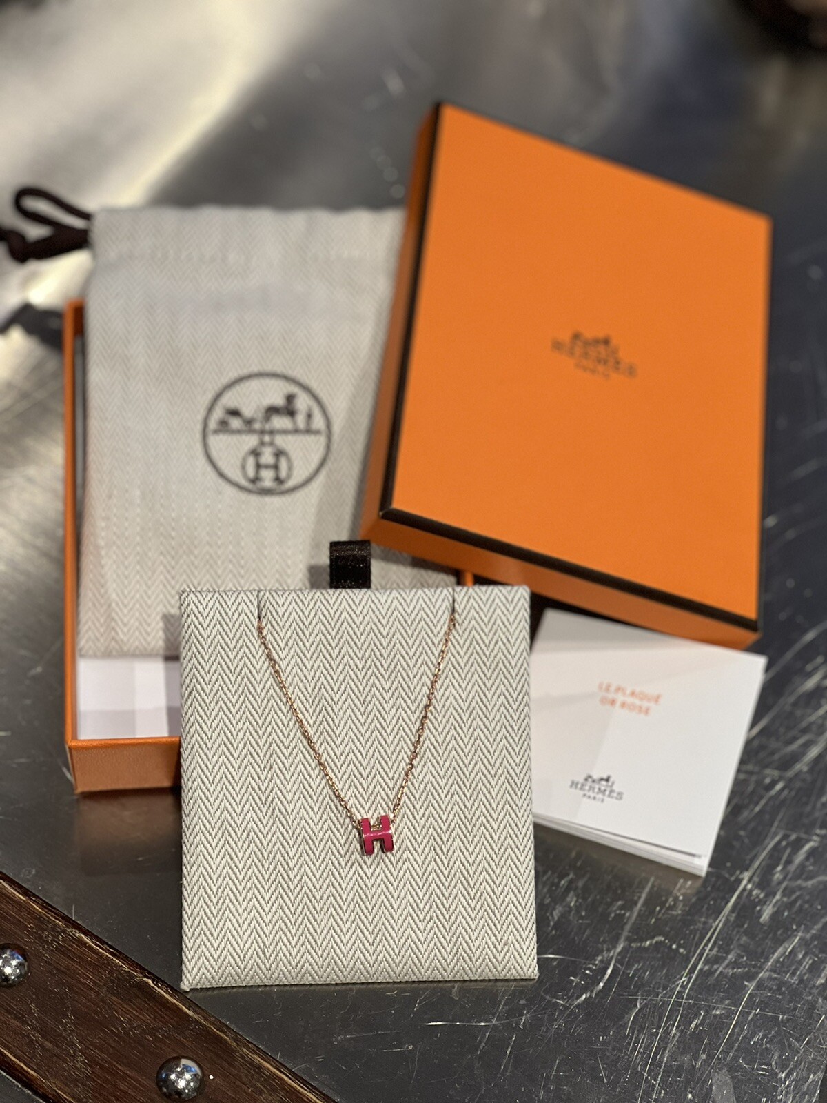 Brand New Hermes mini Pop H Necklace Rose Extreme Rose Gold Plated Hardware