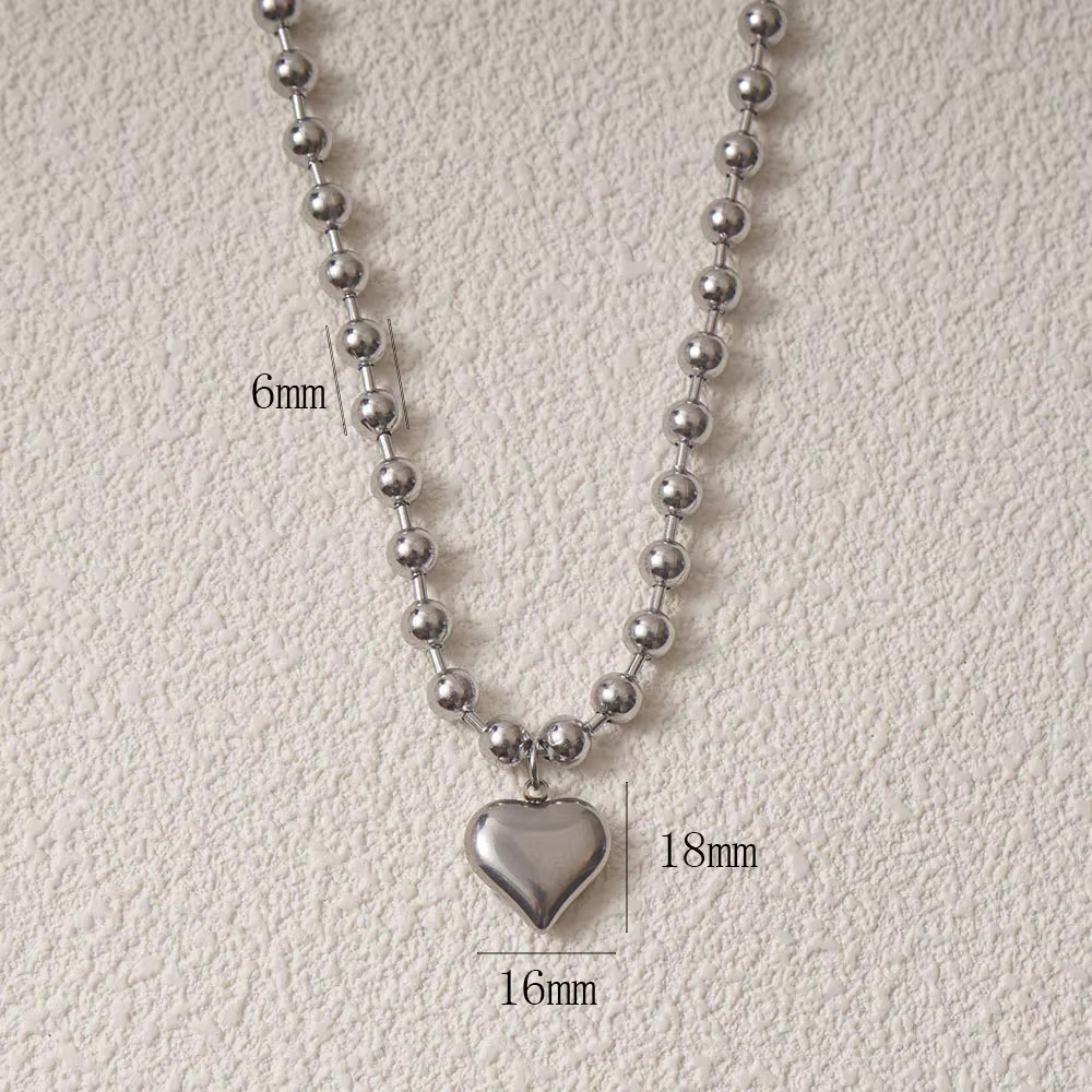 Stainless Steel Heart Necklaces for Women 6Mm Gold/Silver Color Metal Ball Bead