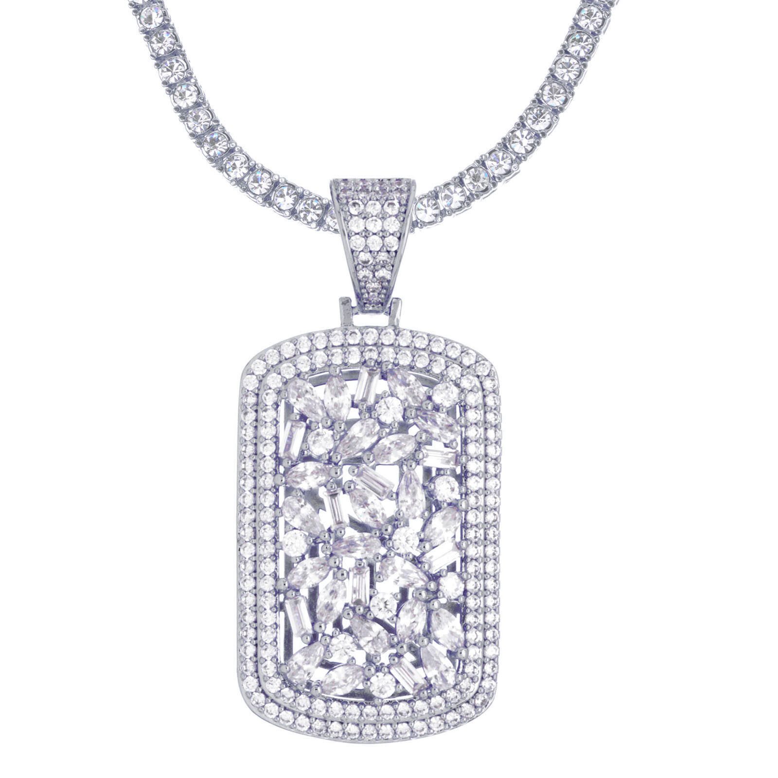 Gold / Silver CZ Dog Tag Pendant 20 inch Choker Tennis Chain Necklace BCT 18745