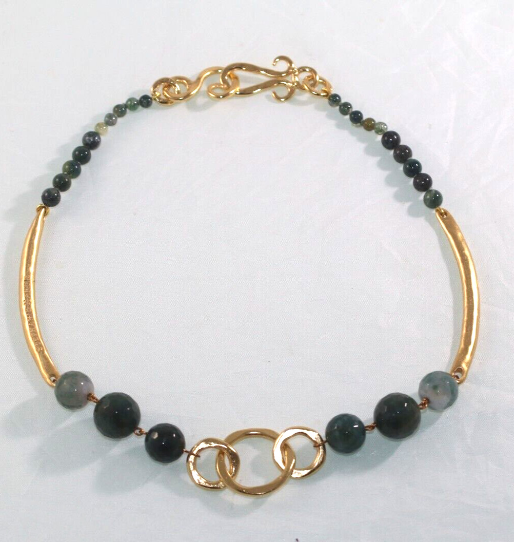 Stephanie Kantis Designer 24K Gold Plate green stone necklace