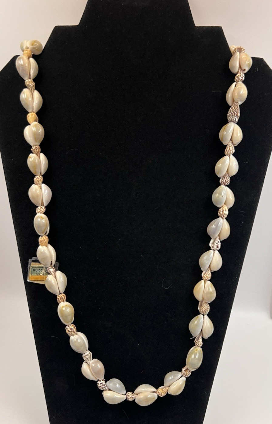 Vintage Beach Necklace Cowrie Conch Shell Seashells Phillipines 30″ Long Length