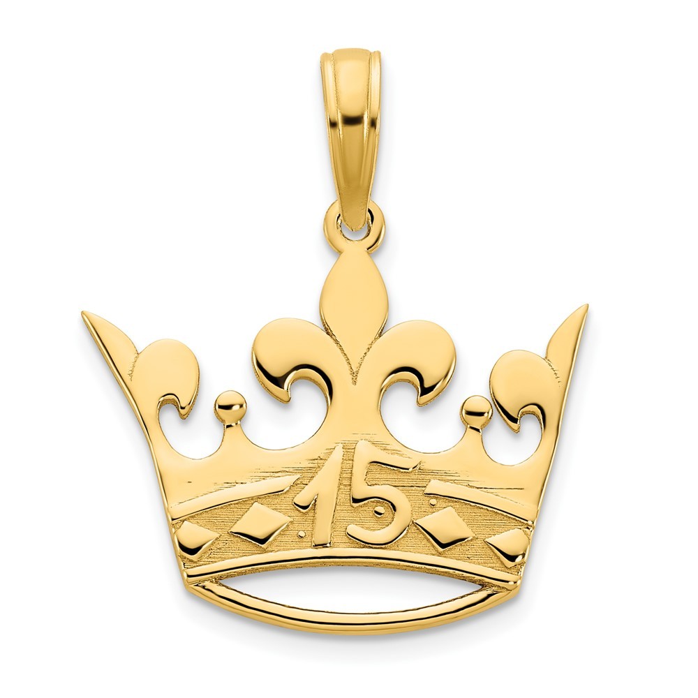 14k Yellow Gold 15 Crown Shape Charm Pendant L-20.85mm, W-17.95mm
