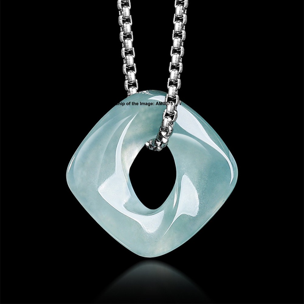 Natural Grade A Blue Jade Jadeite Square Mobius Strip Pendant Infinite Loop