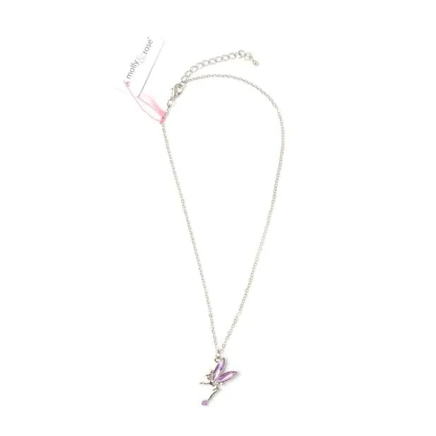 Children’s Girls Kids 17″ Silver Chain Necklace With Flying Fairy Color Pendant
