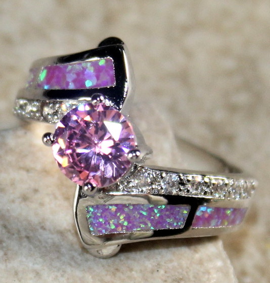 SILVER Elegant Pink Fire Opal & Pink Kunzite Ring WR40903