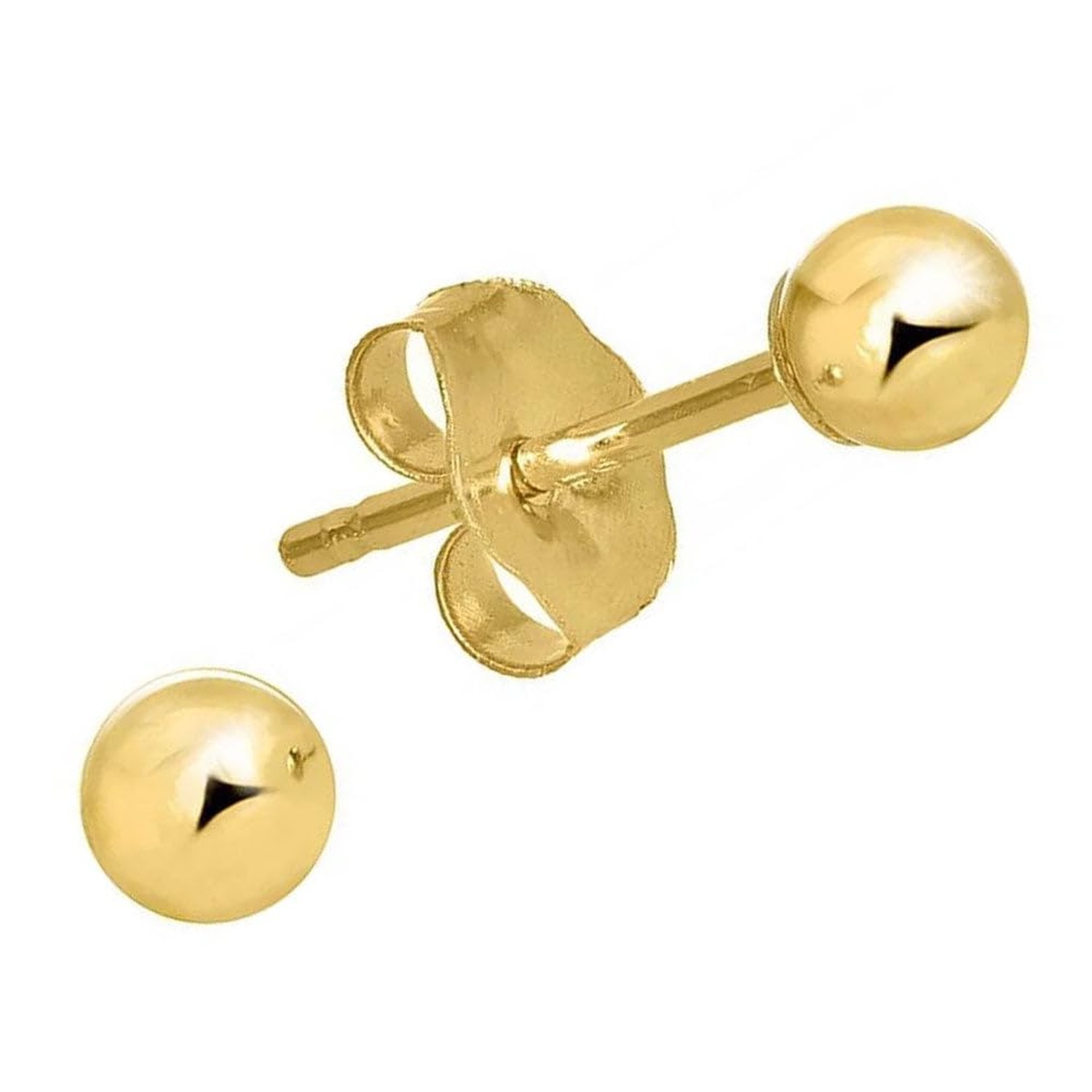 14k Yellow Gold Ball Stud Earrings – 2mm 3mm 4mm 5mm 6mm 7mm 8mm 10mm