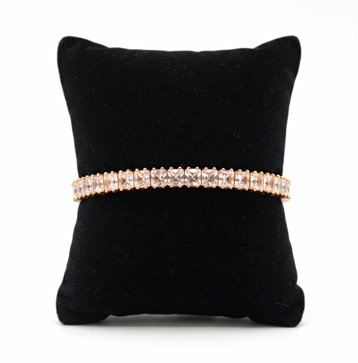 Sterling Silver Gold Plated Crystal Tennis Bracelet Princess Cut S925 Stamp