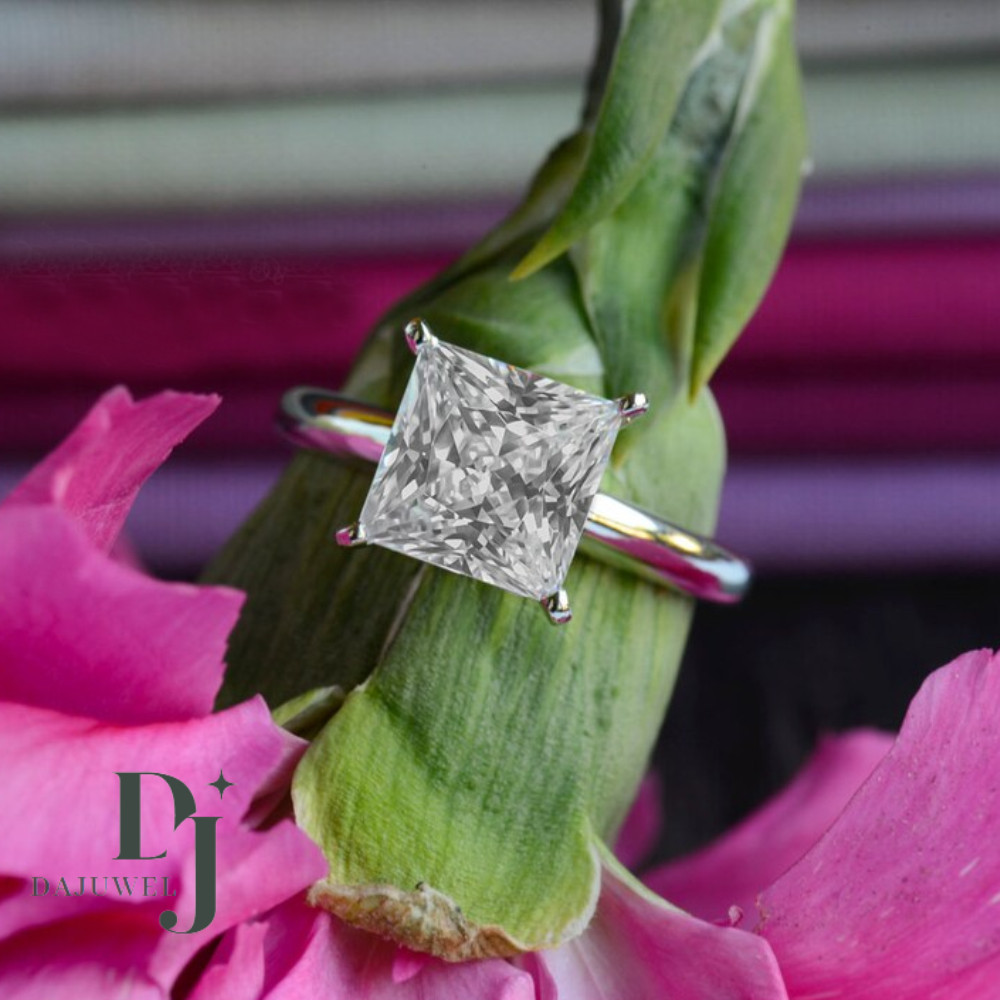 Moissanite Solitaire Engagement Ring Solid 14K White Gold 2 CT Princess Cut VVS1