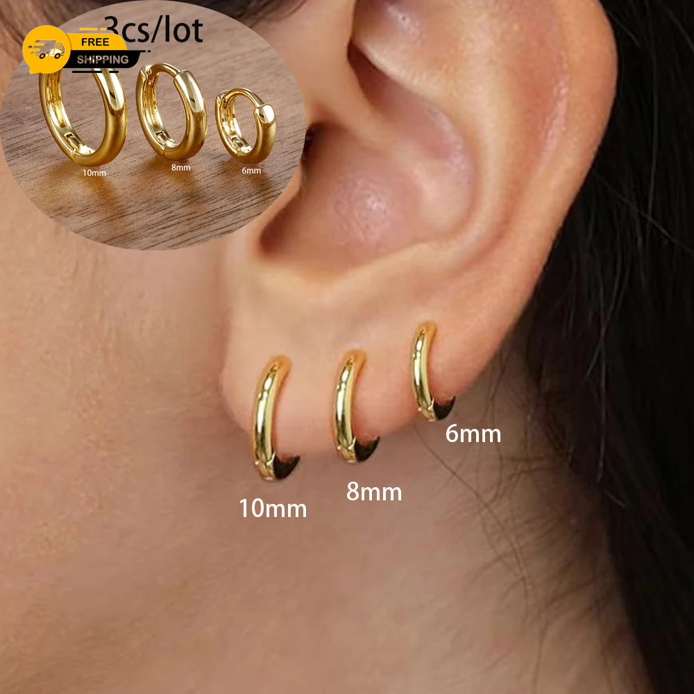 3 Piece Fashion Stainless Steel Round Star Drop Earrings Set for Women 18K Gold
