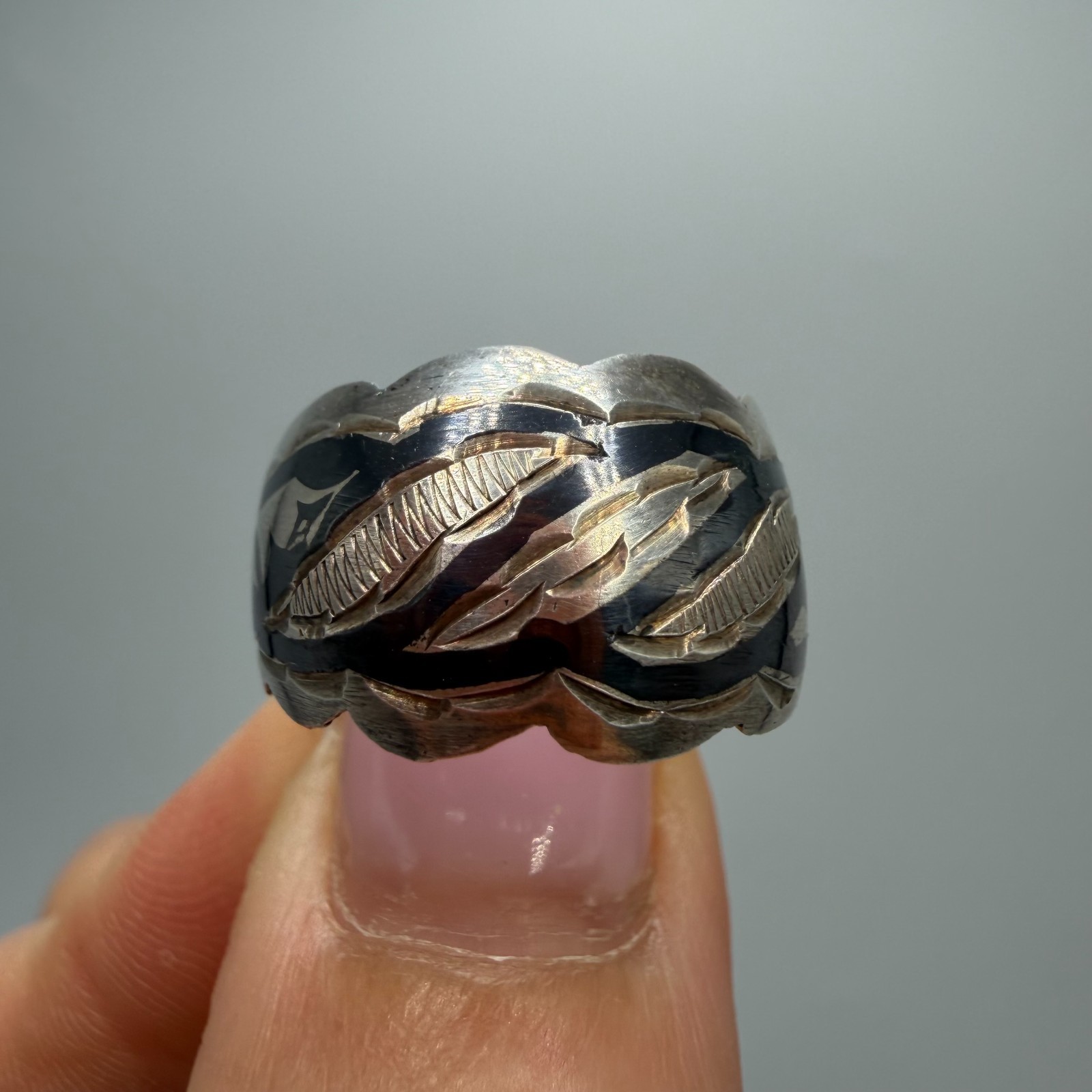 Vintage USSR 875 Silver Kubachi Niello Women’s Ring Size 9 Star Hallmark