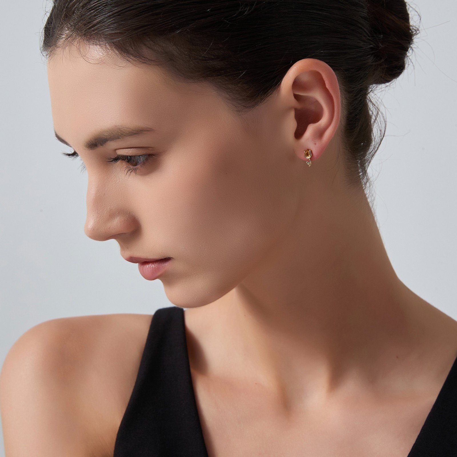 Citrine Orange Crystal Tulip Flower Stud Earrings in 925 Sterling Silver