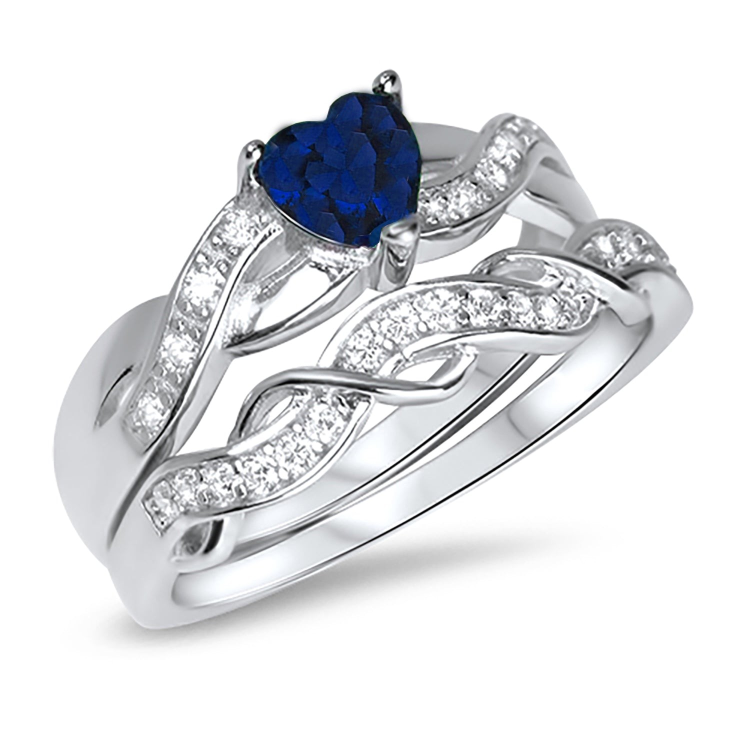 His and Her Simulated Sapphire Blue CZ Wedding Engagement Rings Set for Him Her
