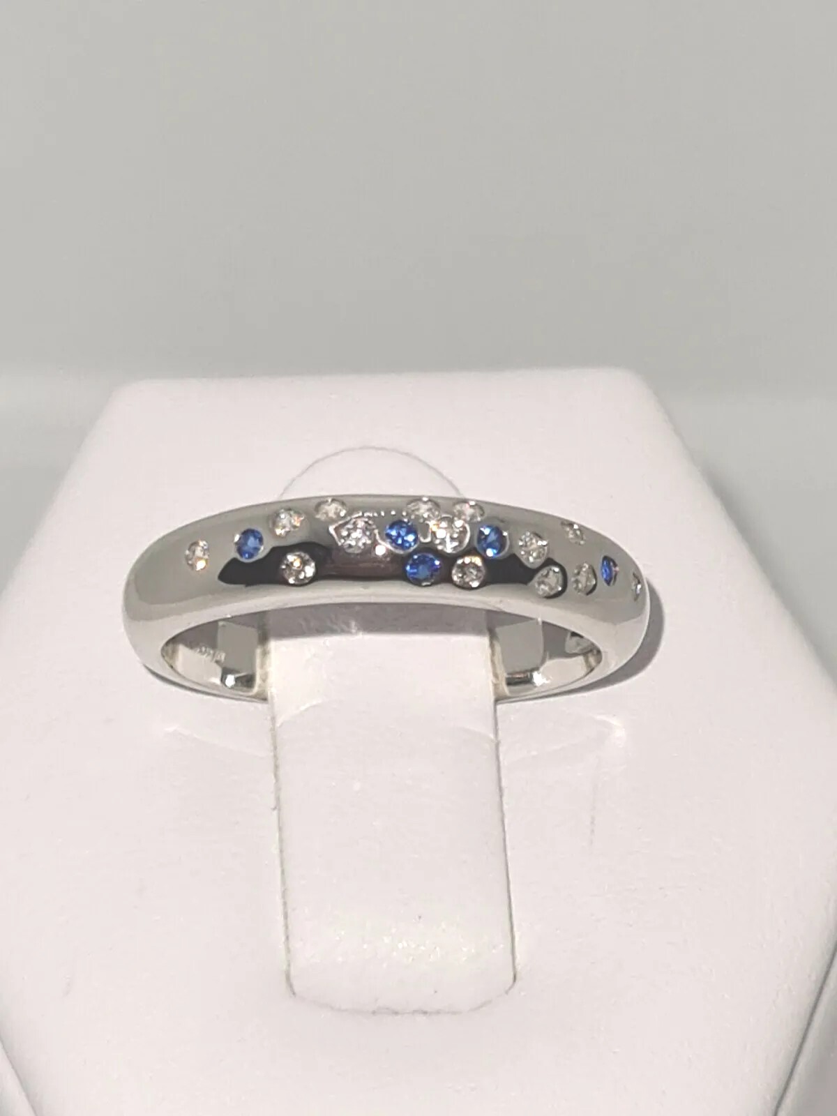 925 STERLING SILVER,LAB CREATED BLUE WHITE SAPPHIRE WEDDING ETERNITY BAND…