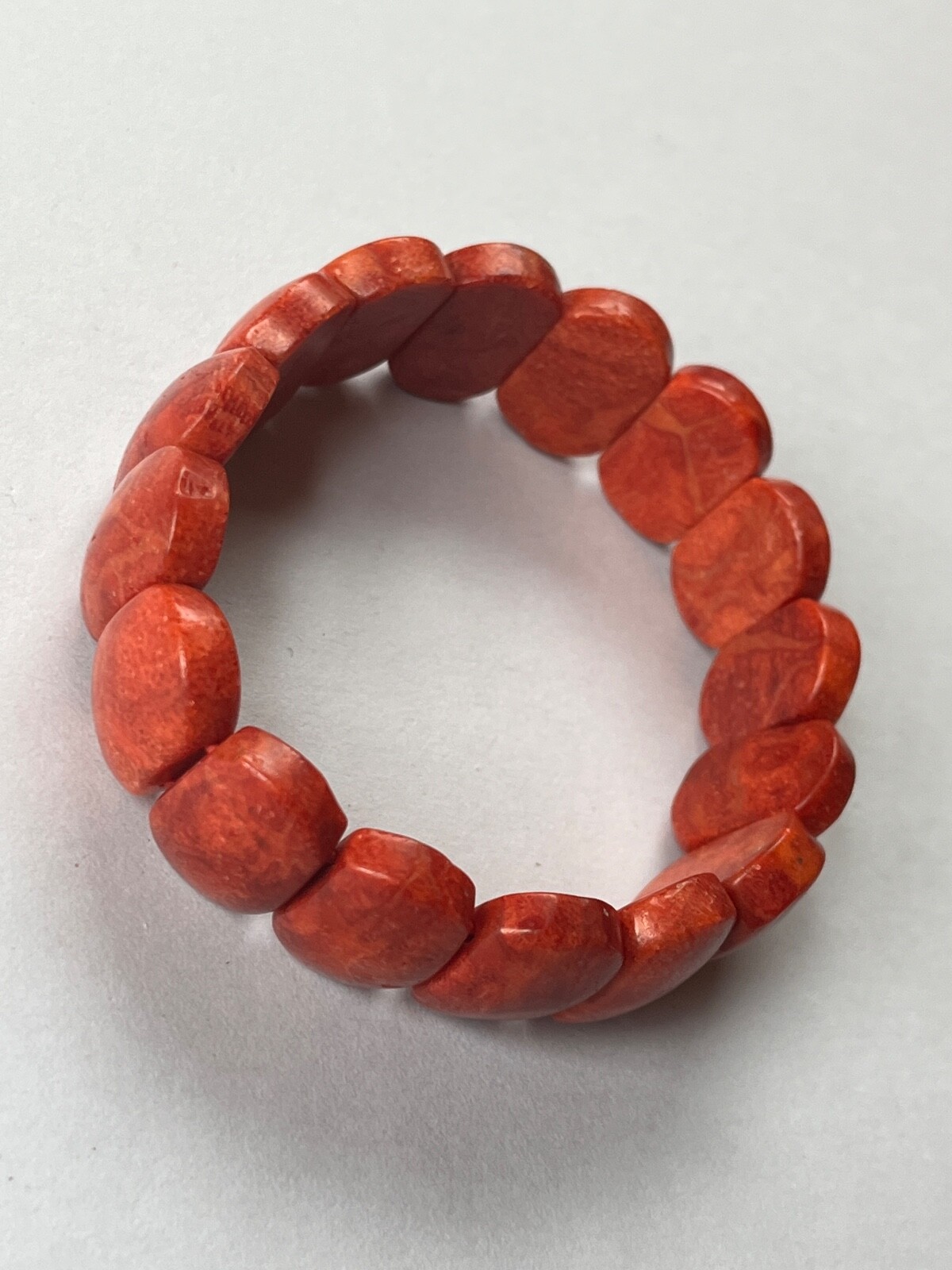 Rusty Orange Faux Coral Stone Oval Bead Stretch Bracelet – will fit medium to