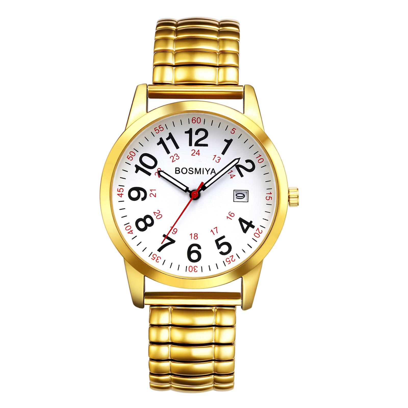 Women Men 12H/24H Big Dial Easy Reader Date Dial Elastic Band Quartz Wrist Watch