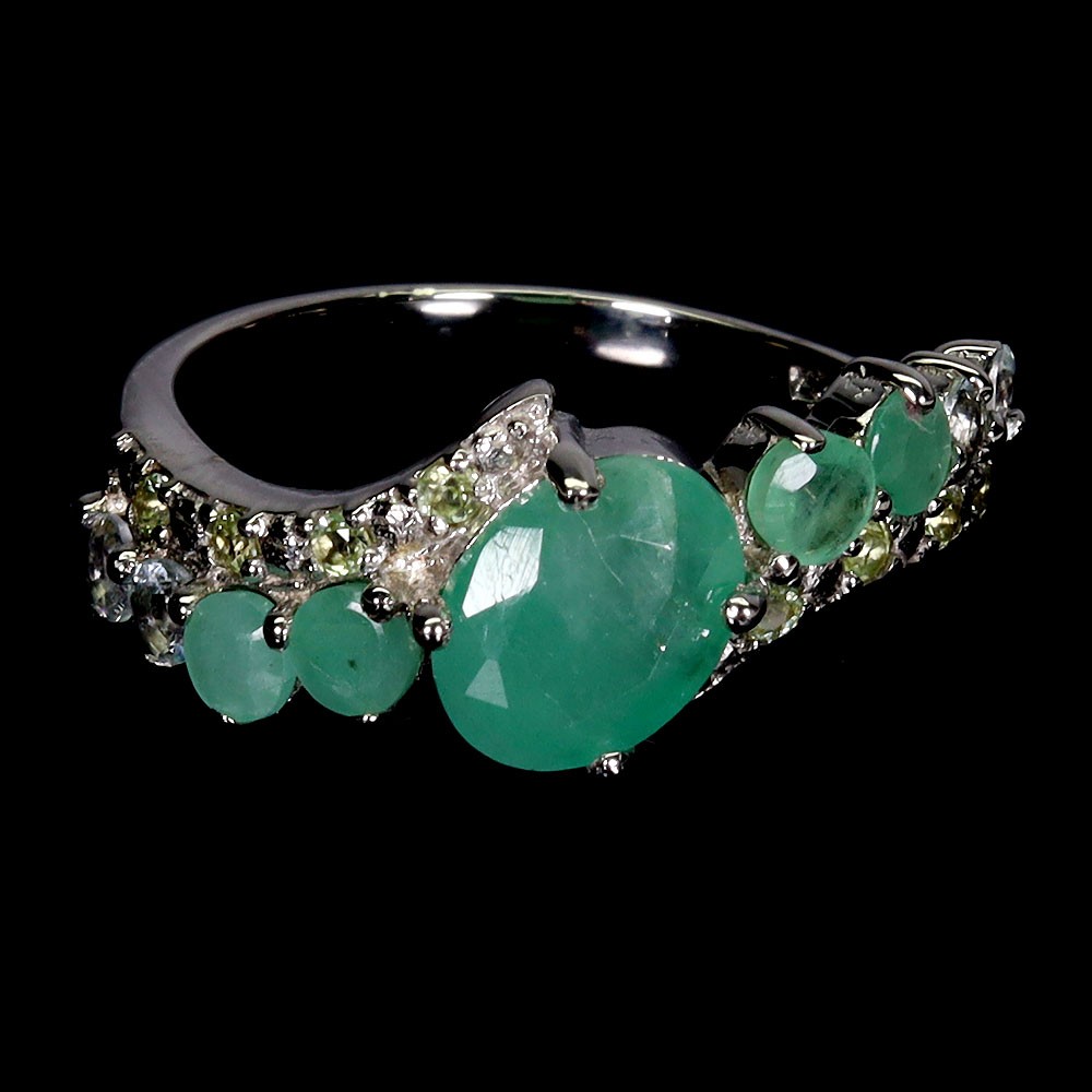 925 Sterling Silver Ring Oval Emerald 8x6mm Aquamarine Gemstone Jewelry Size 8