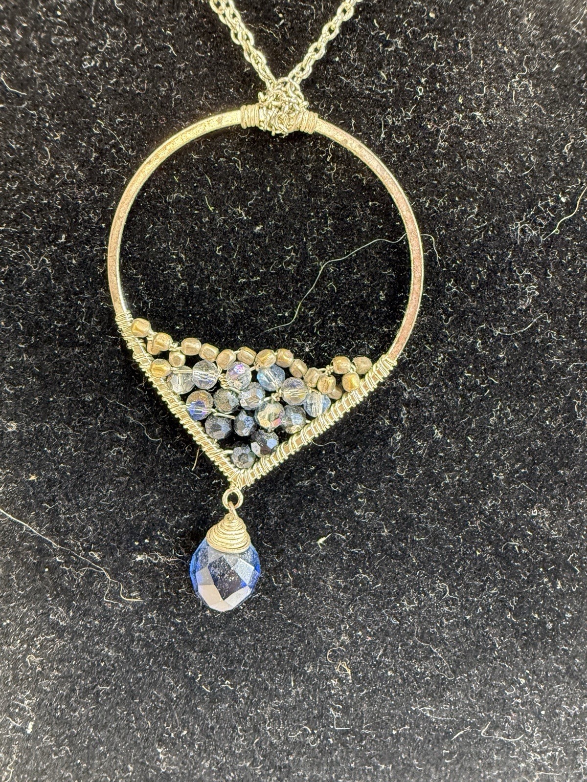 Nakamol Chicago Boho Beaded Wire Wrapped Hoop Necklace Blue Teardrop Crystal