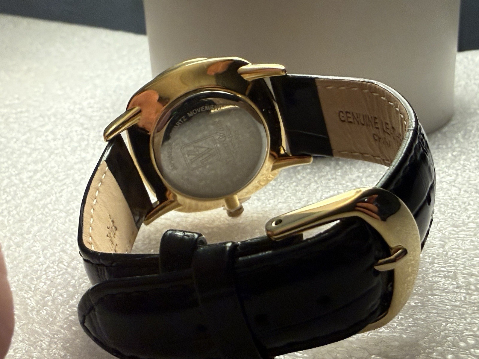 New Victoria Wieck Watch Womens Black Crystal Gold Trim Black Leather See Desc.