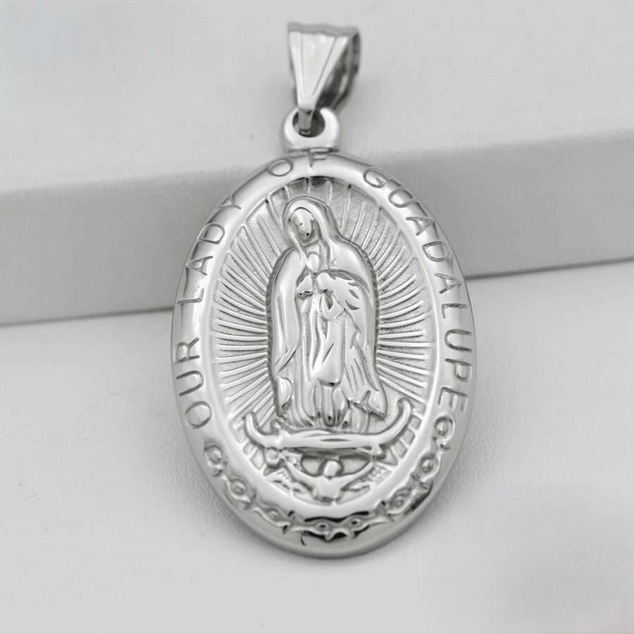 Silver,Stainless Steel 55mm,VIRGIN MARY Charm Pendant,Unisex High Polish Box