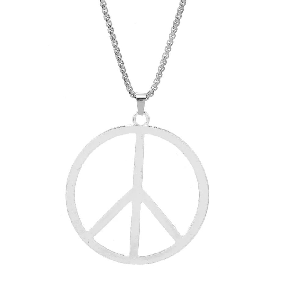 Large Peace Sign Pendant Necklace – Sliver