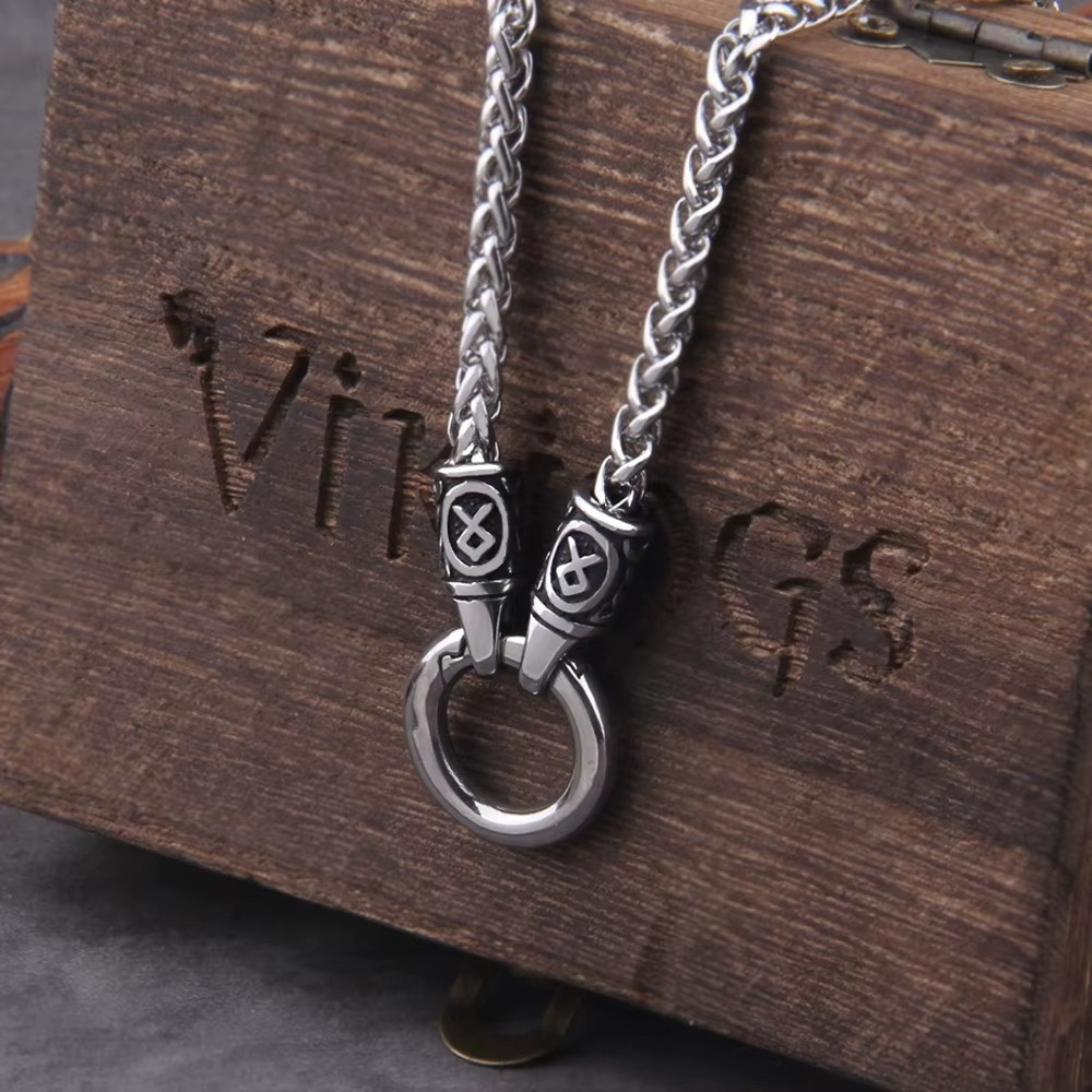 Nordic Viking Rune Necklace Stainless Steel Chain Open Round Clasp Pendant Norse
