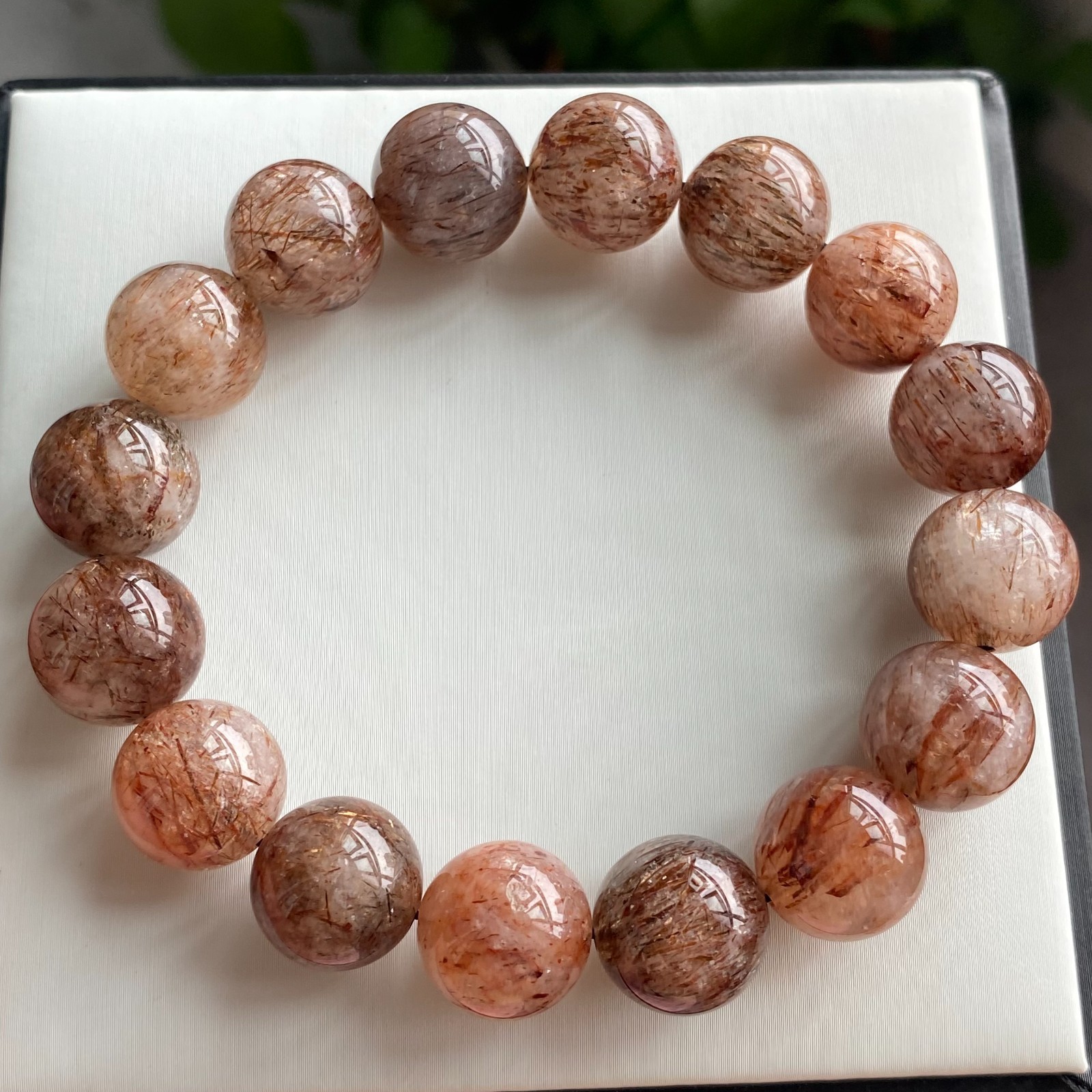 13.7mm Natural Black Gold Rutilated Super 7 Quartz Crystal Beads Bracelet1971