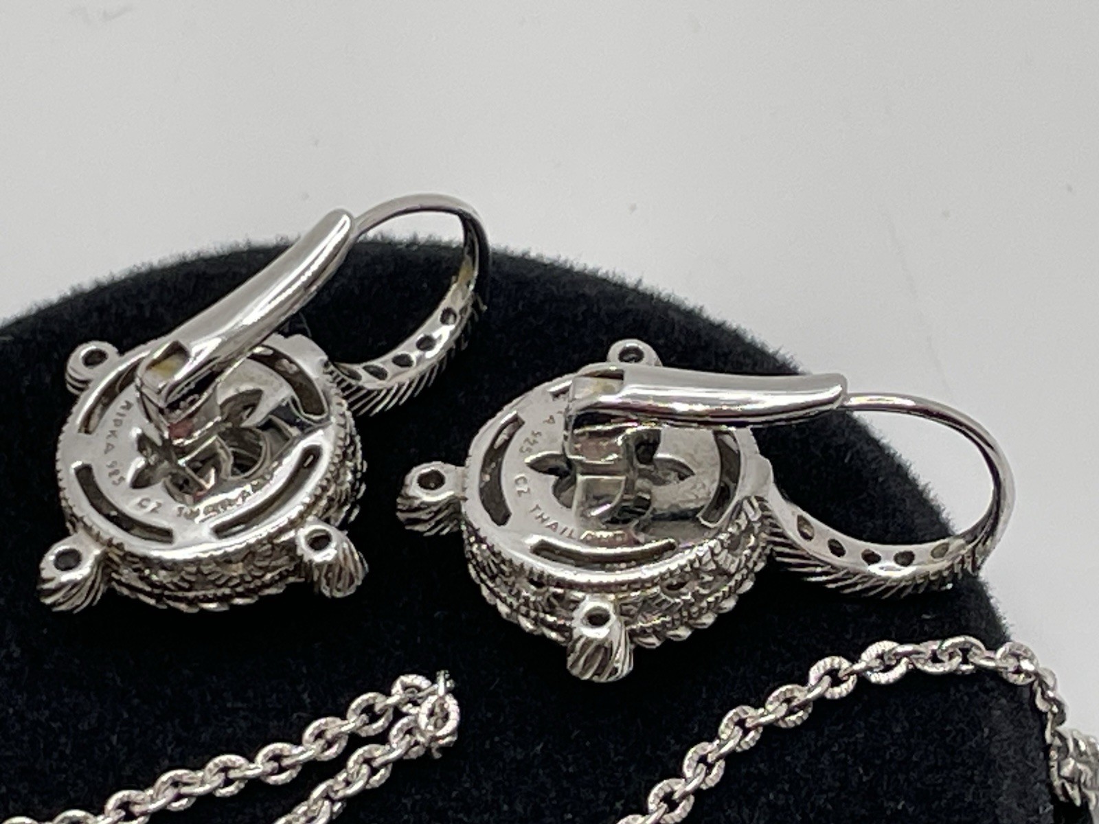 JUDITH RIPKA 925 Sterling Silver C Z Station Chain Pendant Necklace & Earrings