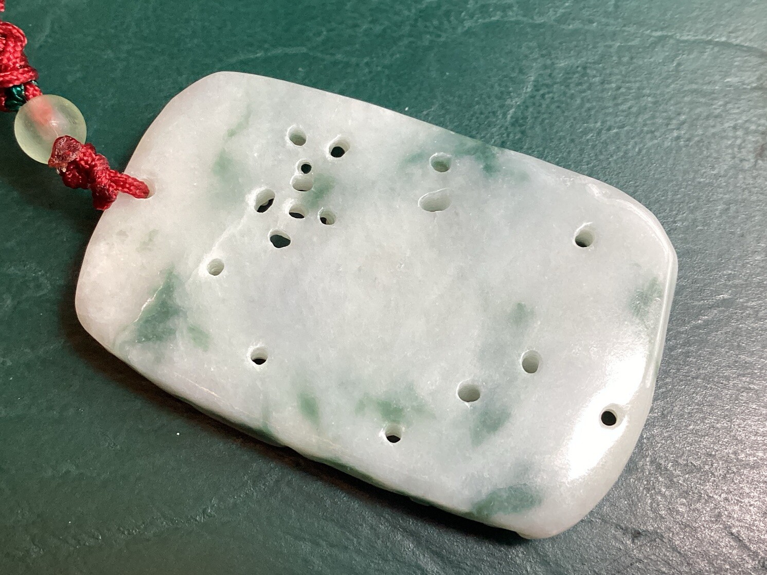 Light Tan & Green 1 Sided Jadeite Bamboo & Butterfly Translucent Pendant
