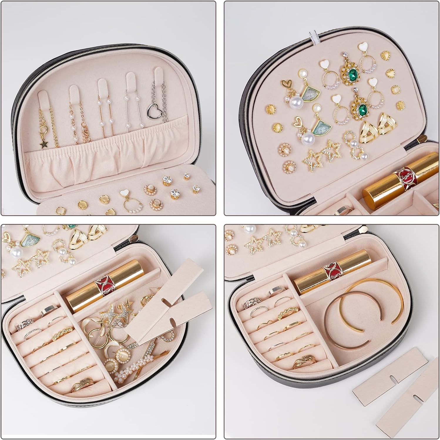 Travel Jewelry Box, 2-Layer PU Leather Organizer Case, Portable Seashell Design,