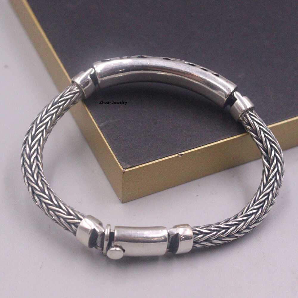 Pure S925 Sterling Silver Chain 10mm Wheat Long Tube Link Bracelet 53-54g 8.26in