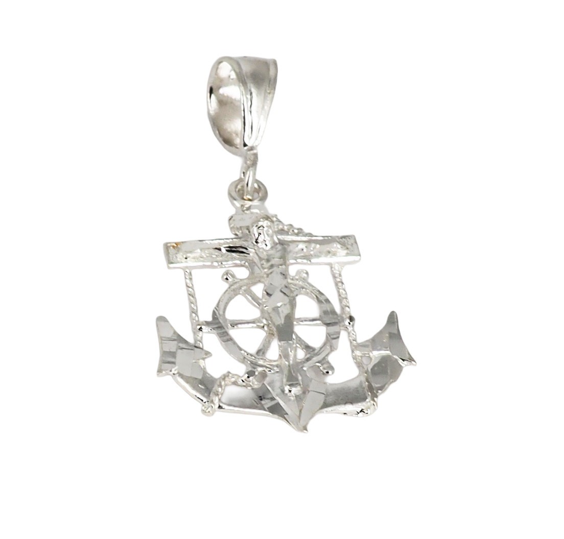 925 Solid Sterling Silver Mariner Crucifix Anchor Cross Pendant Charm Small