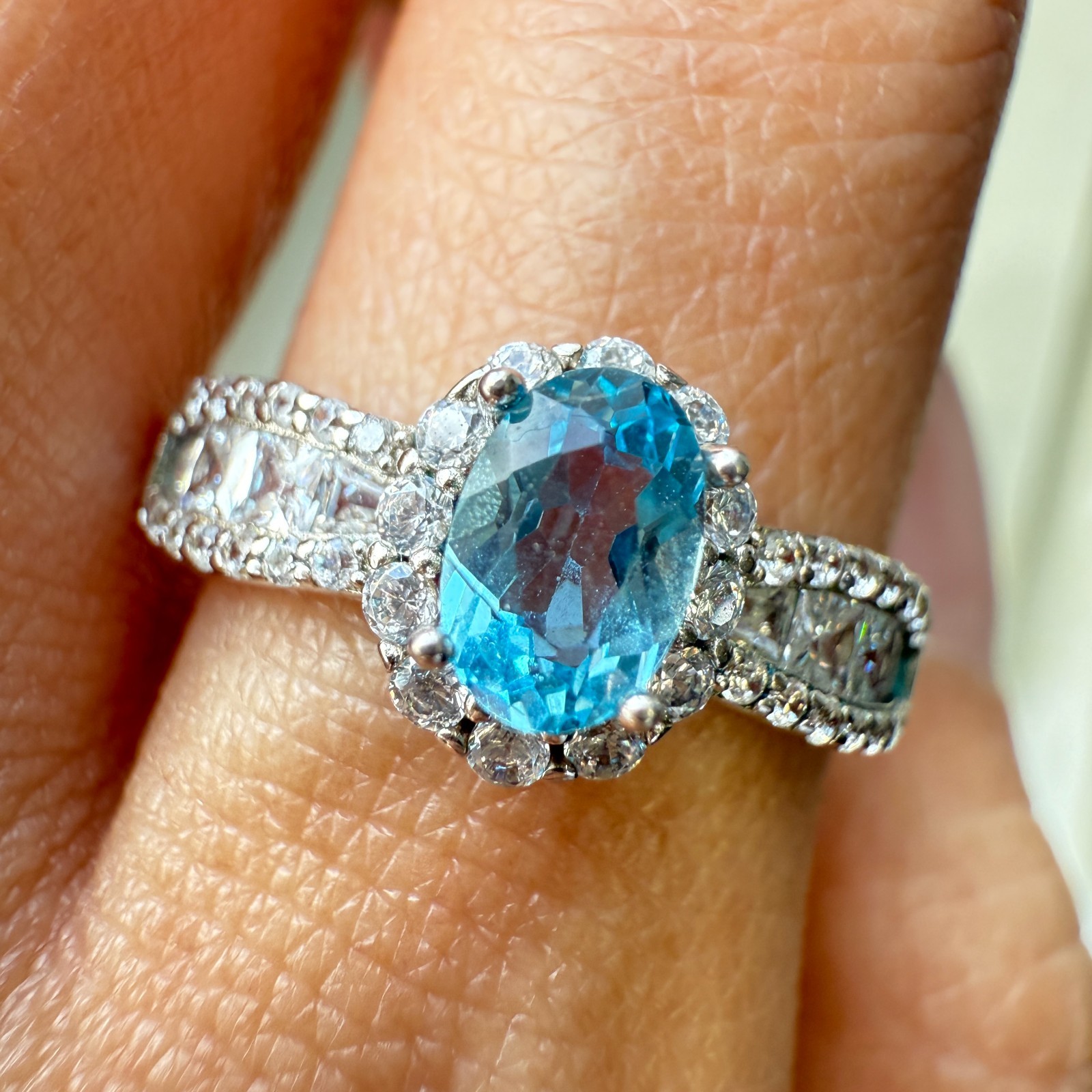 925 Sterling Silver Ring 6x4mm Natural London Blue Topaz Zircon Handmade Gift