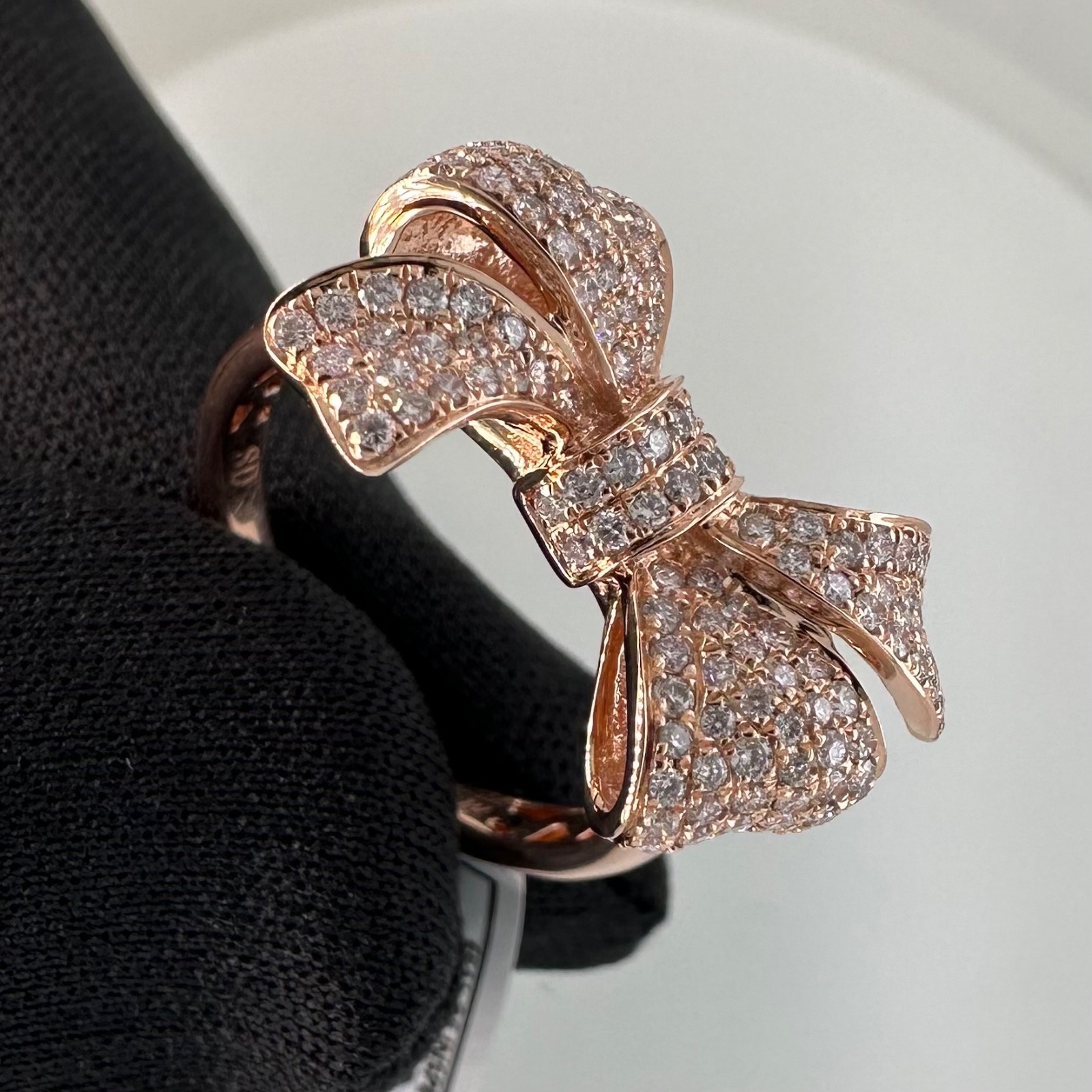 1.00 est tcw Natural Diamond & 14k Pink Gold Bow Ring IGI Report 30J4635926