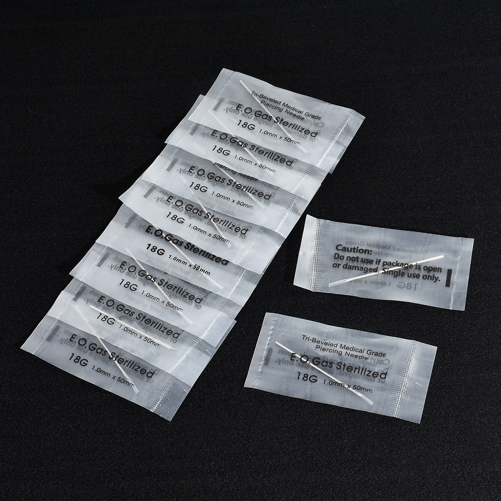10Pcs 12/14/16/18/20G Surgical Steel Piercing Needles and Gloves Navel Nose Lip