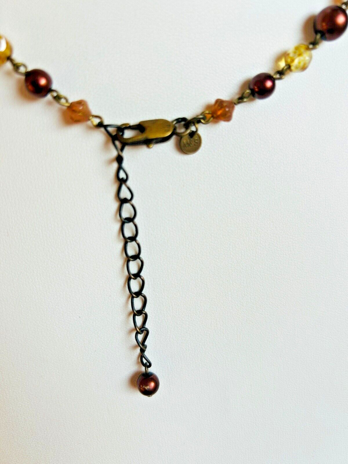 M&S Glass Beads Brown Amber Gray Tones Necklace Vintage – Jewellery