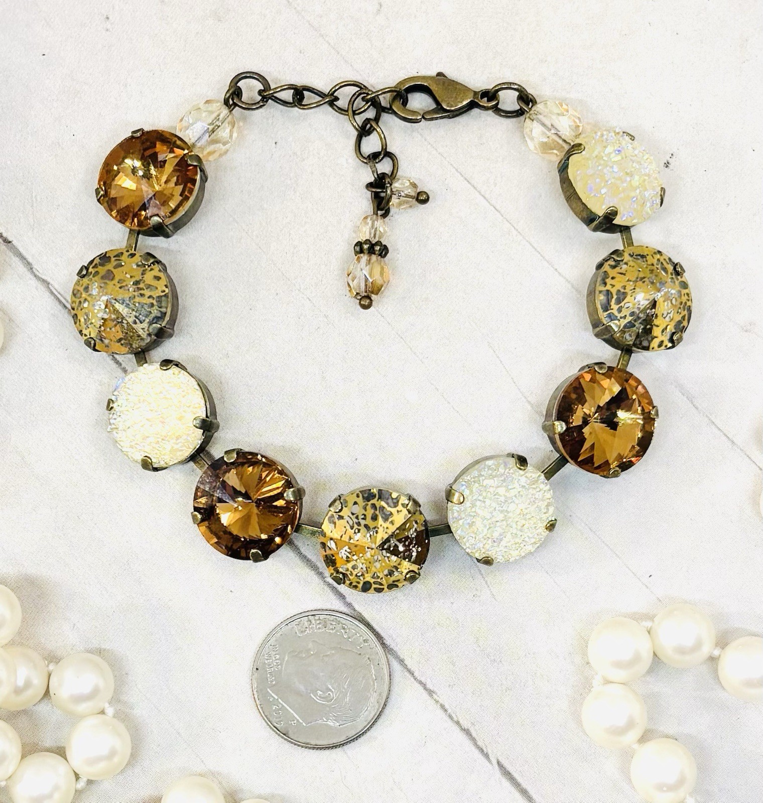 Antique Brass Plated Chocolate Brown Gold Patina Cup Chain Statement Bracelet