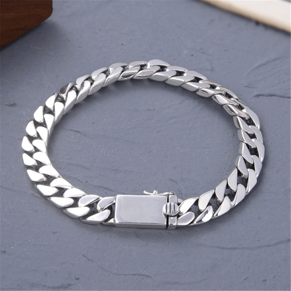 Pure S925 Sterling Silver Chain 7mm 8mm Cuban Curb Link Bracelet 6.7-9inch L