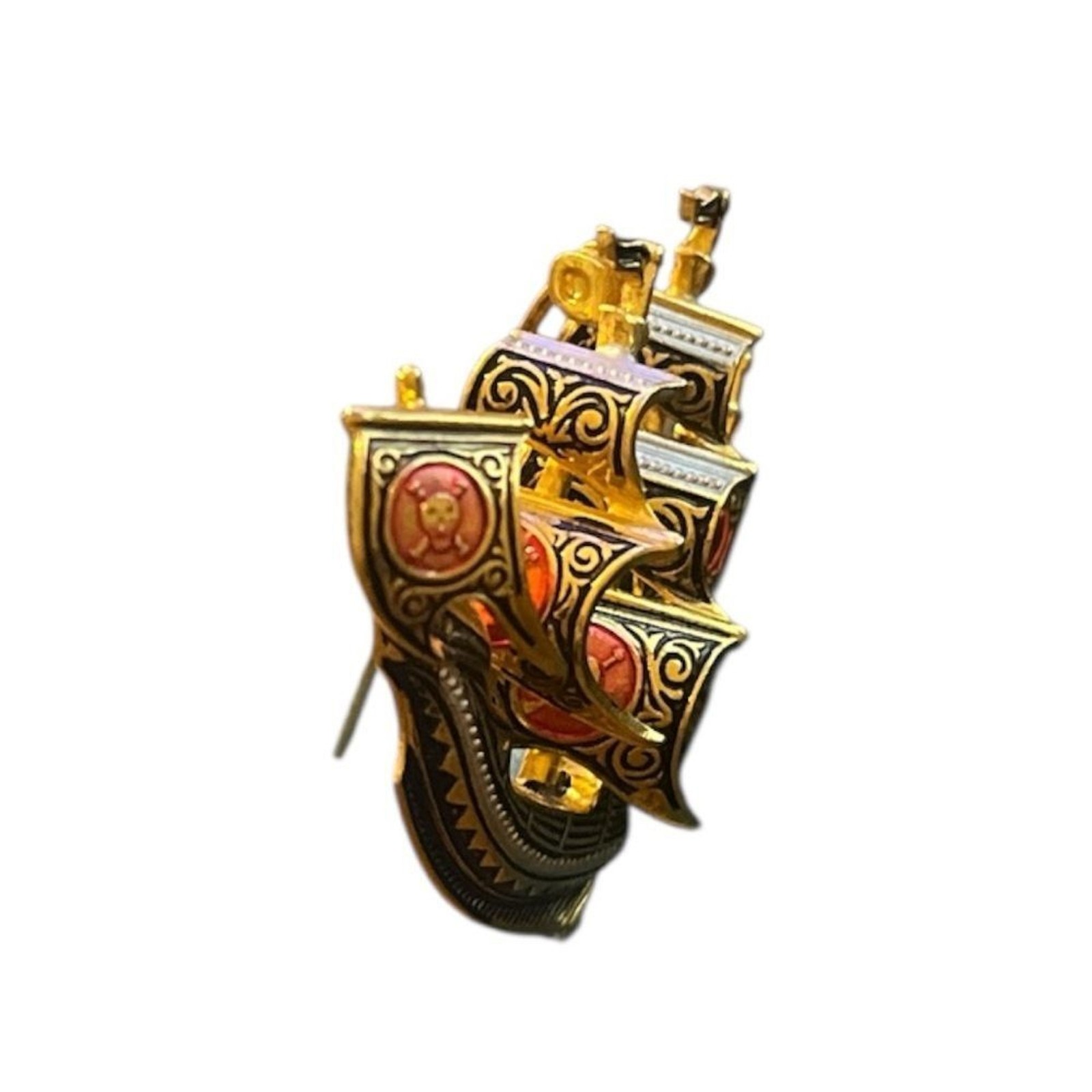 Vintage Damascene Brooch Pirate Ship Spanish Galleon Gold Tone Made in Spain